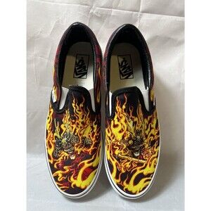 Vans UA Slip On Samurai Rising Mens Size 9 Black  Flames Skateboarding Fire!!